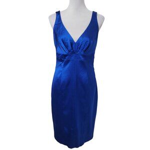 David Meister Size 8 Royal Blue Satin Cocktail Dress, Back Cutout Detail